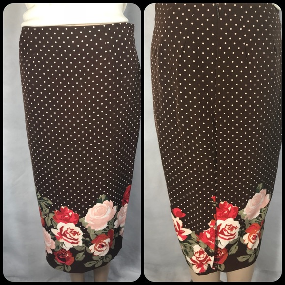 NEW YORK & COMPANY Brown Polka Dot Pencil Skirt - Picture 3 of 8